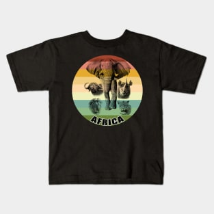 Big Five of Africa on Vintage Retro Africa Sunset Kids T-Shirt
